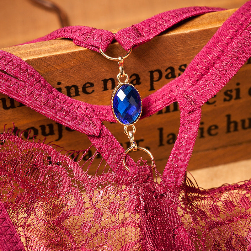 Crotchless lace briefs with rhinestone details. Buy 3 and get 1 FREE!