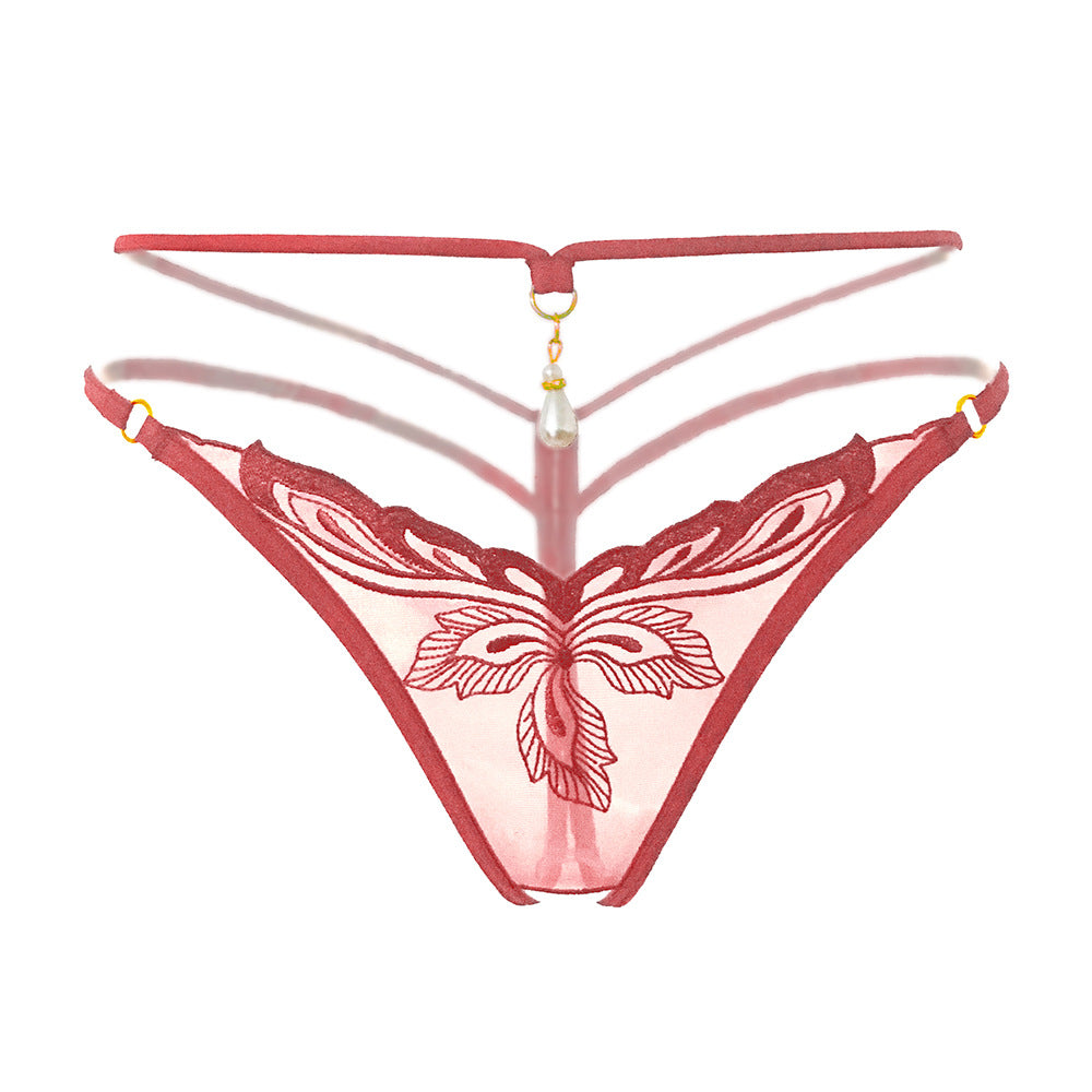 Luxurious sheer crotchless panties with embroidery. Buy 3 and get 1 FREE!