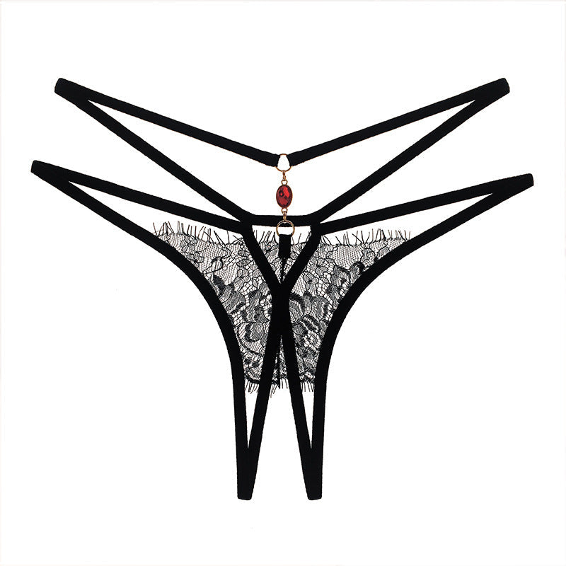 Crotchless lace briefs with rhinestone details. Buy 3 and get 1 FREE!
