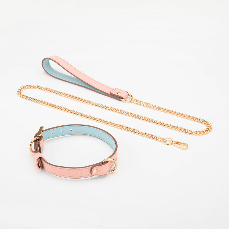 Velvet Bond Leather Collar and Leash Set