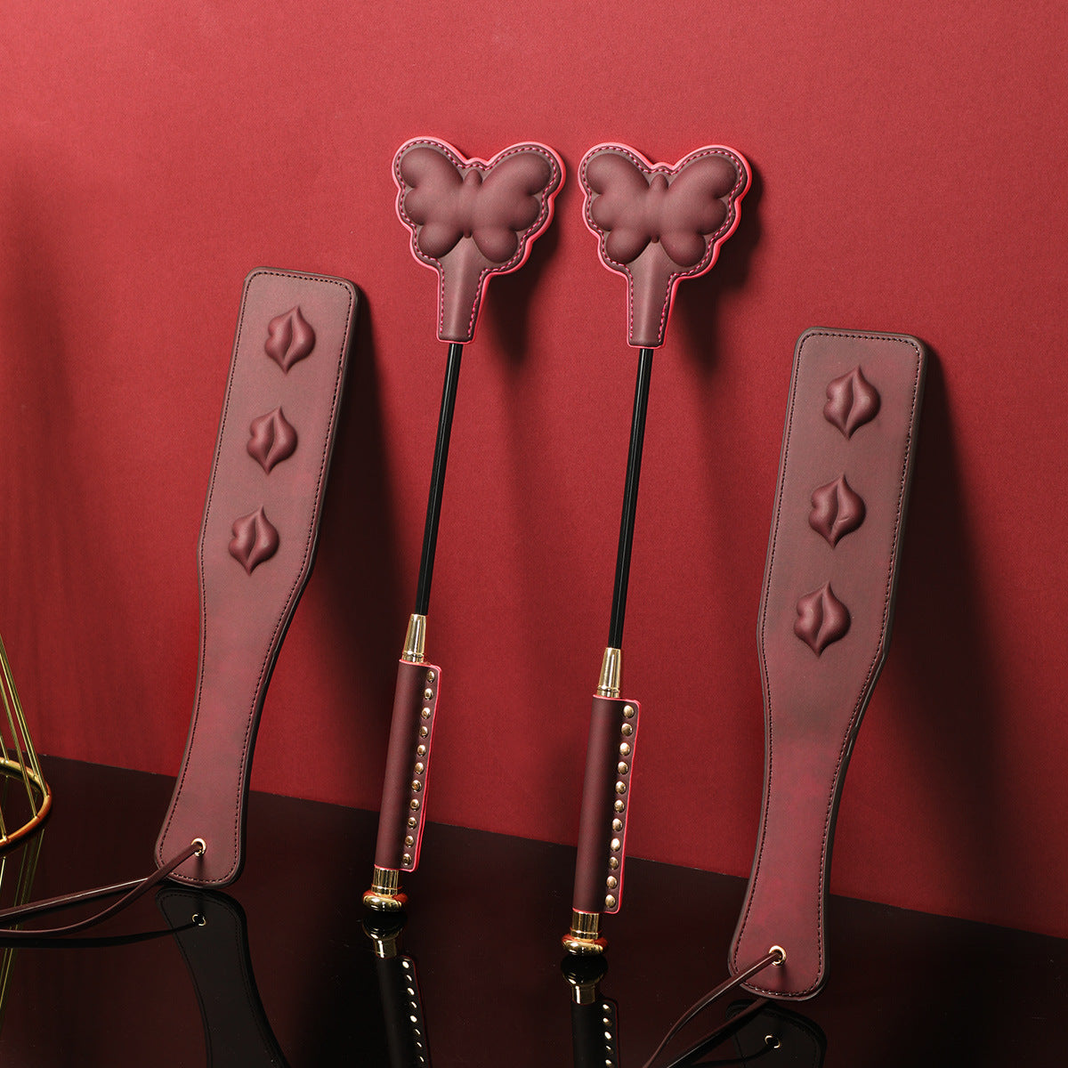 Crimson Flame Whip Set – Crop Butterfly &amp; Kiss Paddle