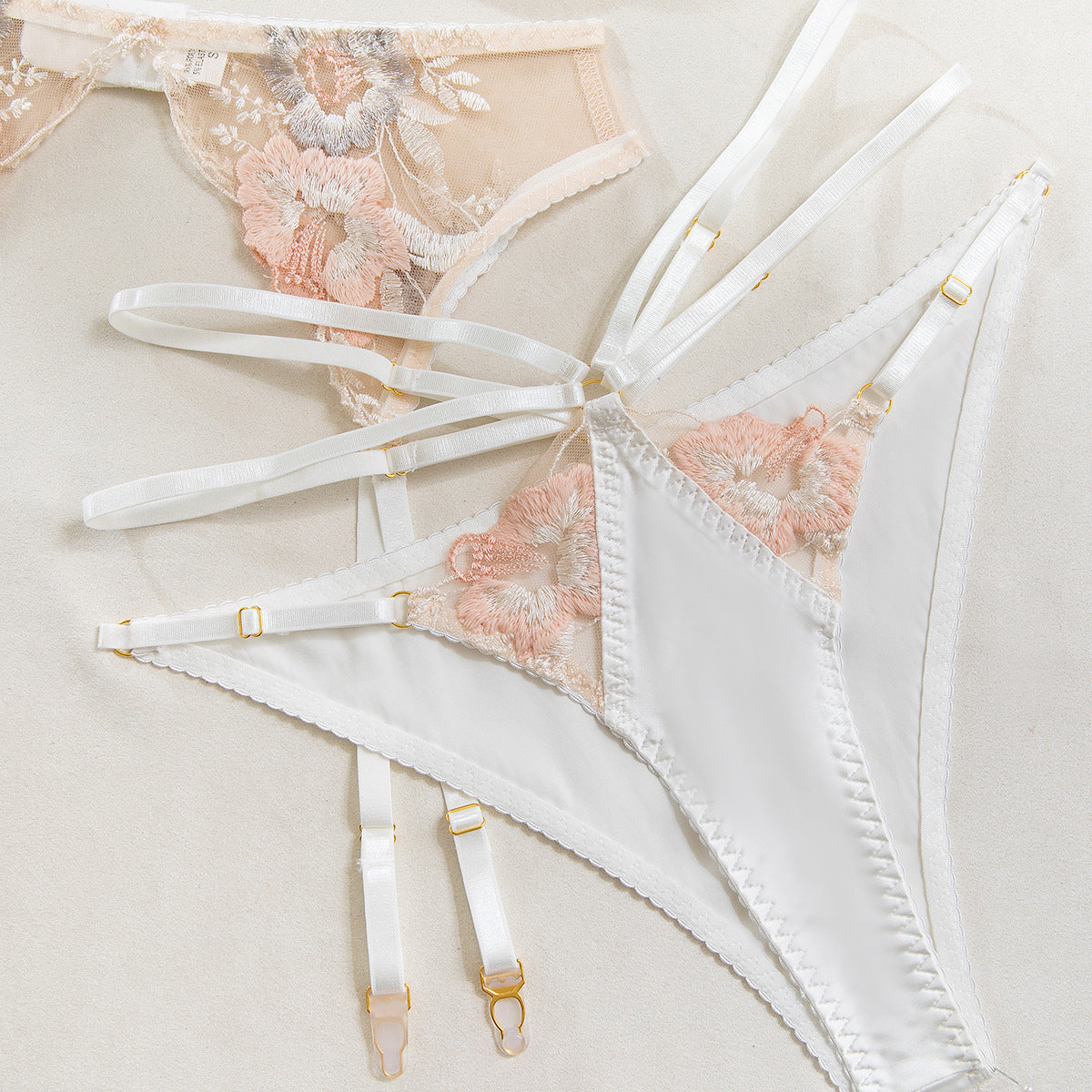 Completo Giarrettiera in Satin e Tulle Ricamato ADEA