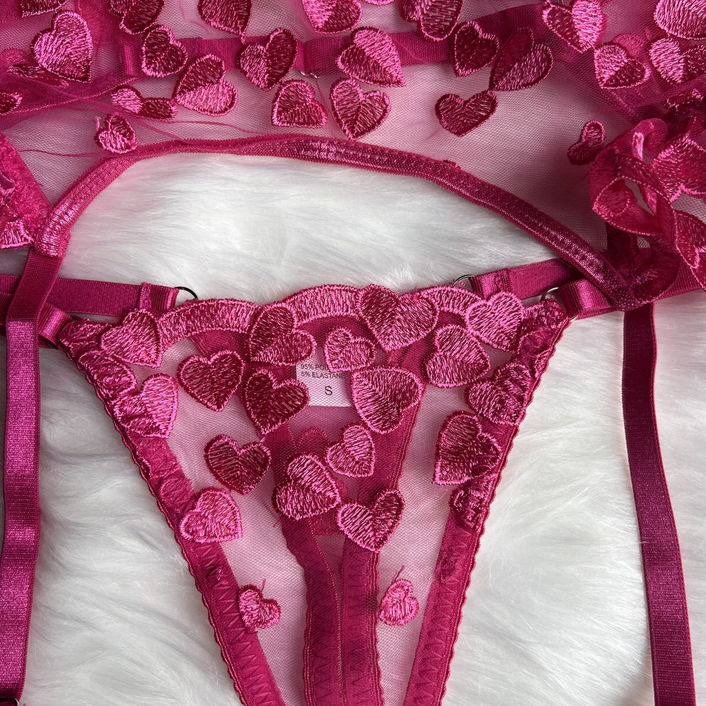 Completo Pink Hearts Passion in Tulle Ricamato a Cuori ADEA