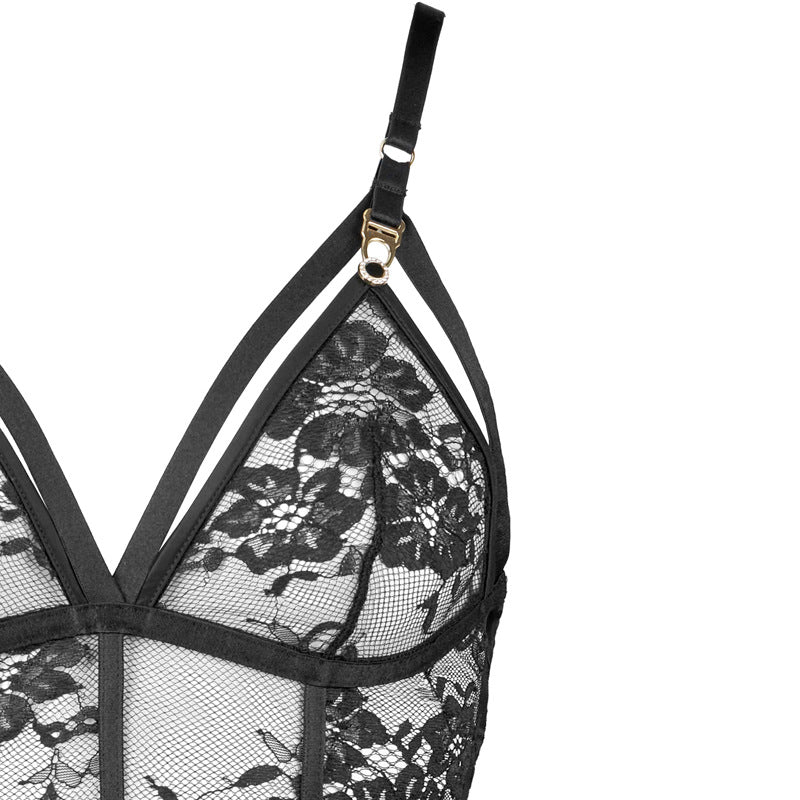 Completo intimo 2 pezzi in pizzo floreale nero