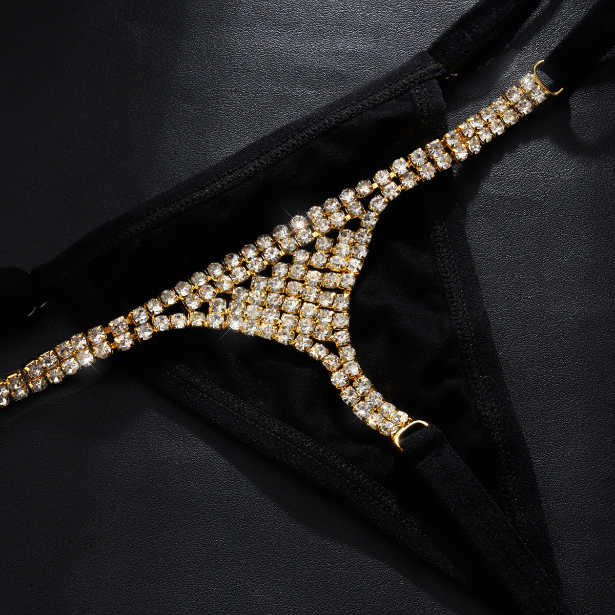 Perizoma in Nylon Nero con Dettaglio di Strass ADEA