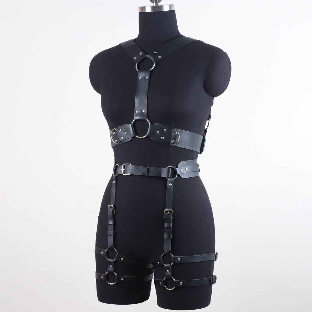 Two-piece faux leather harness set