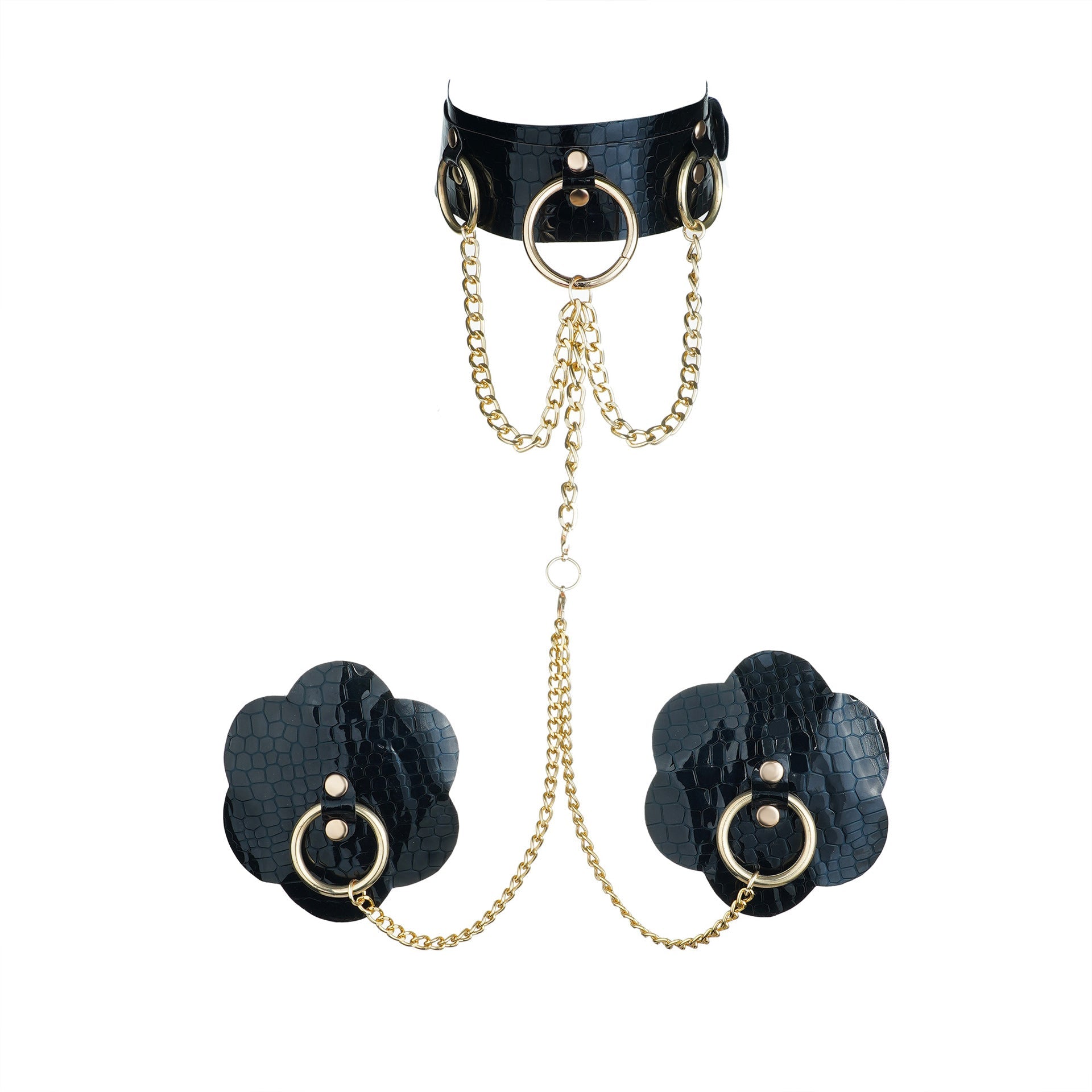 Gilded Allure Nipple Covers and Gold Chain Collar