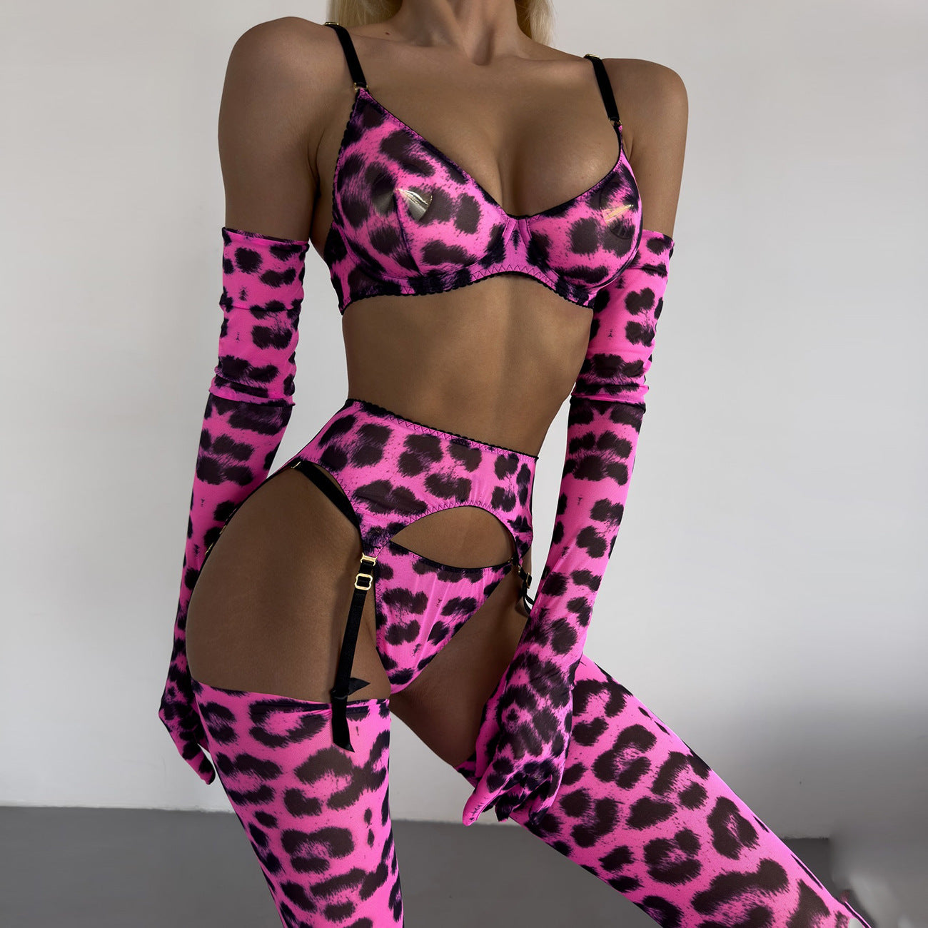 Set di Lingerie in Tulle Rosa Leopardato ADEA