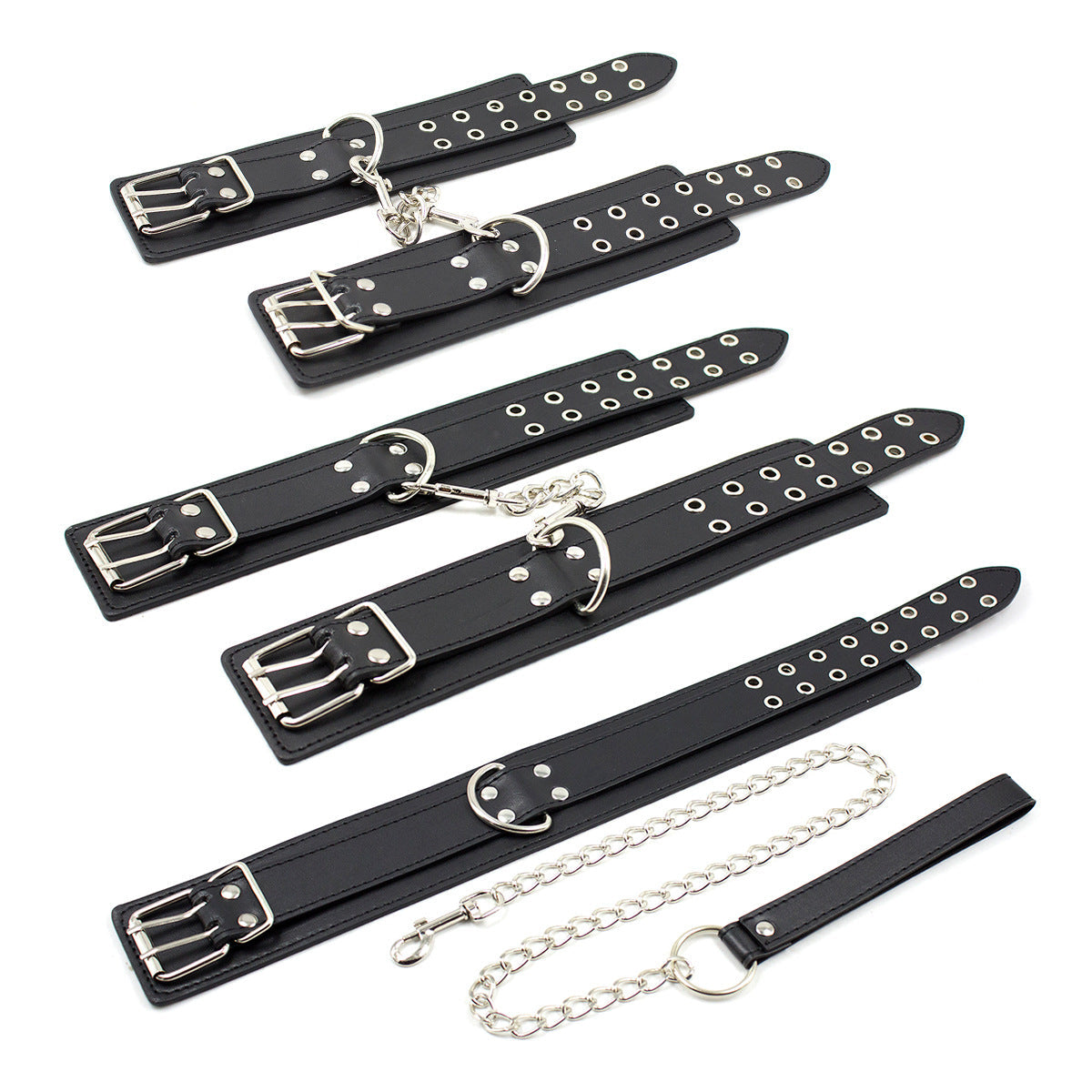 Leather bondage set with rivets