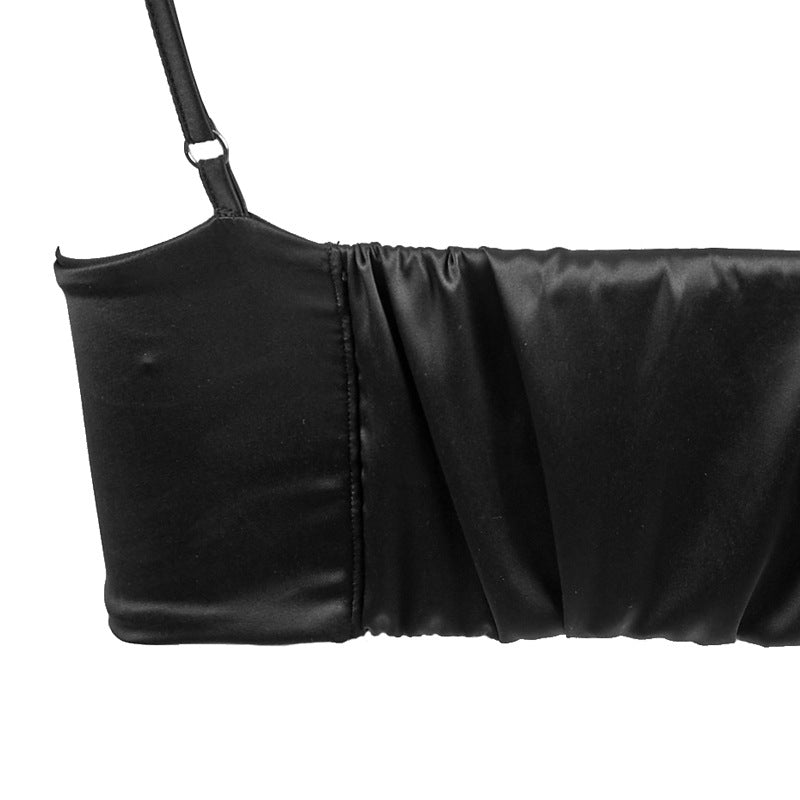 Satin triangle bra and high-waisted lace brief set