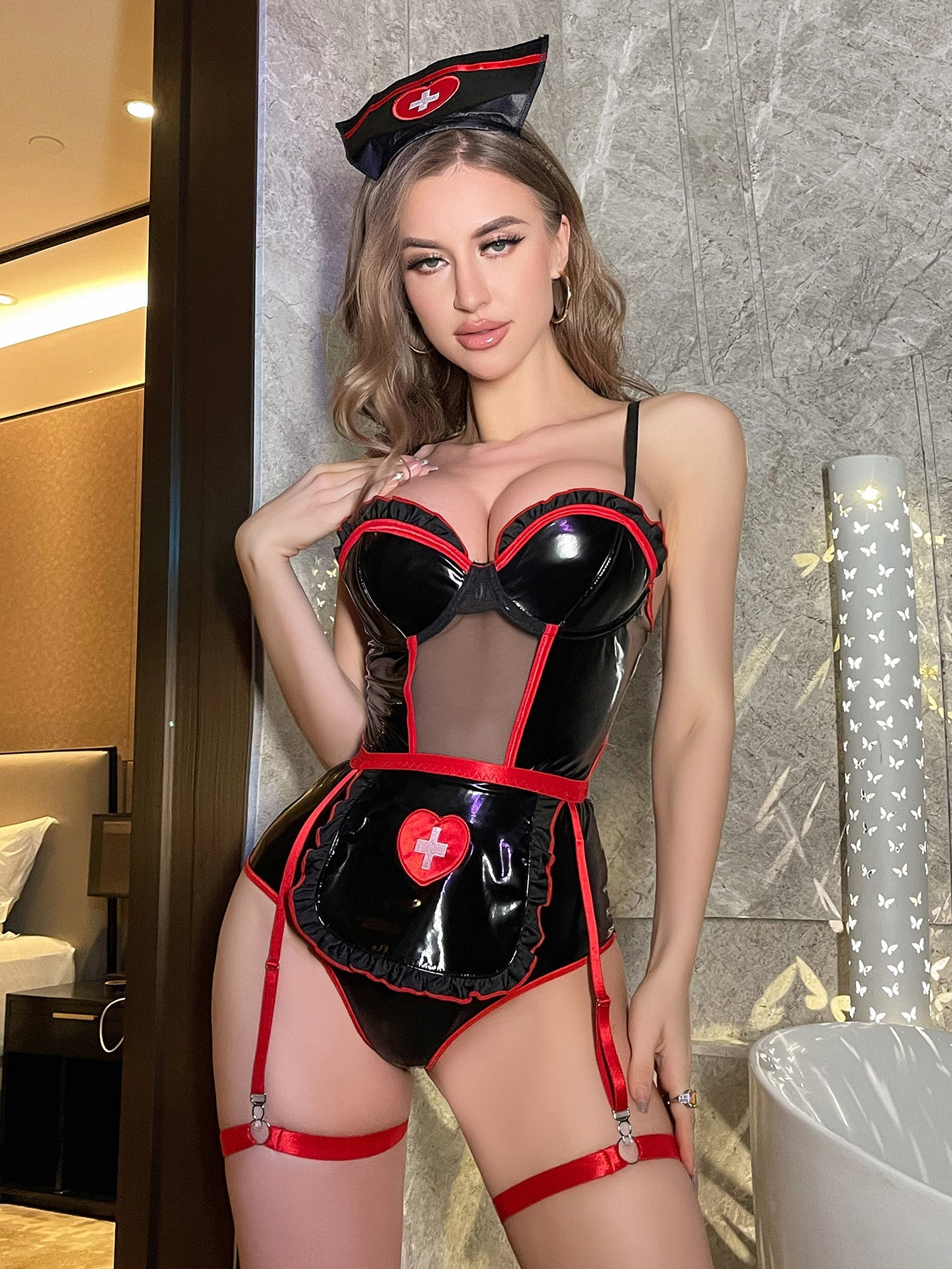 Body Reggicalze Seductive Nurse in Vinile ADEA